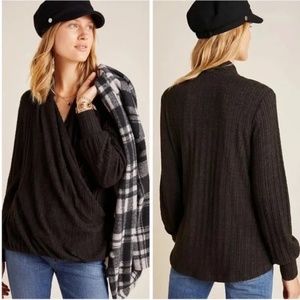 Maeve Anthropologie Rafela Hacci Surplice Top Faux Wrap Sweater Gray Small